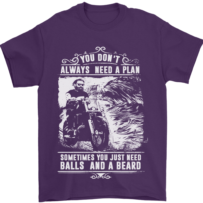Balls & Beard Biker Motorcycle Motorbike Mens T-Shirt Cotton Gildan Purple