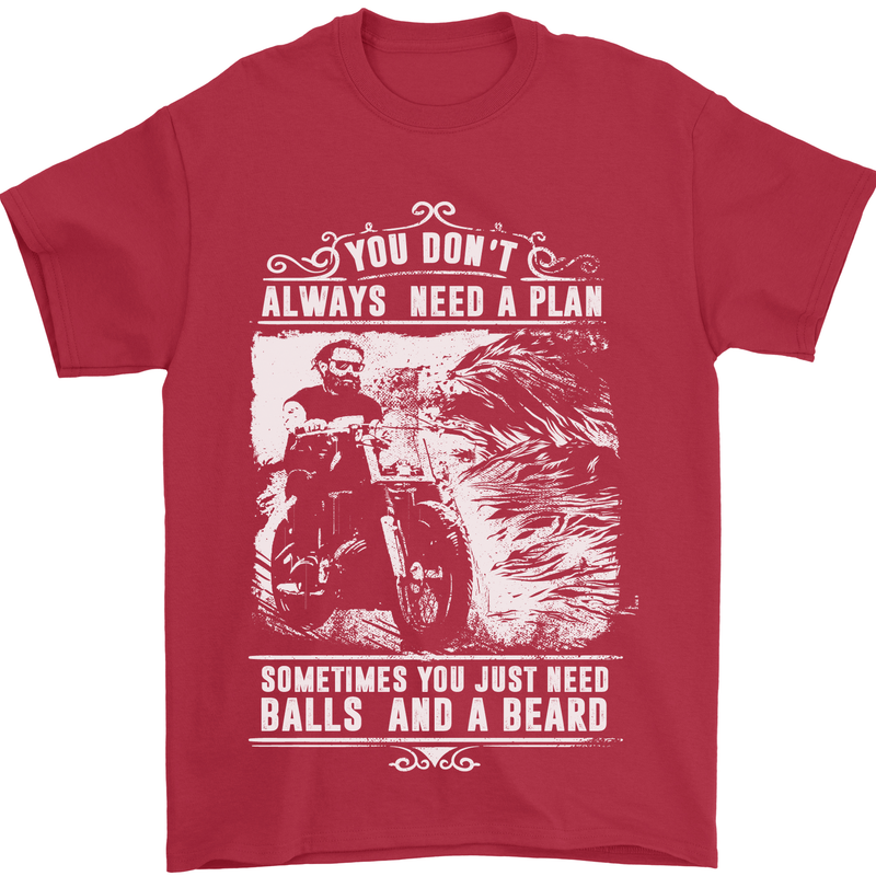 Balls & Beard Biker Motorcycle Motorbike Mens T-Shirt Cotton Gildan Red