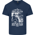 Balls & Beard Biker Motorcycle Motorbike Mens V-Neck Cotton T-Shirt Navy Blue