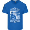 Balls & Beard Biker Motorcycle Motorbike Mens V-Neck Cotton T-Shirt Royal Blue