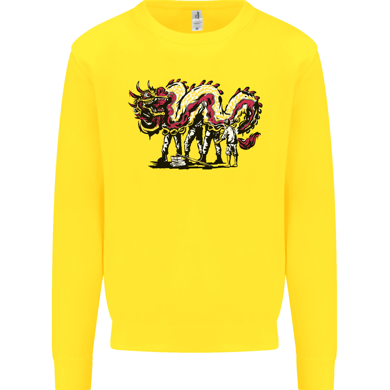 Banksy Style Fake Chinese Dragon Kids Sweatshirt Jumper Yellow