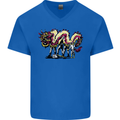 Banksy Style Fake Chinese Dragon Mens V-Neck Cotton T-Shirt Royal Blue