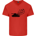 Banksy Style Tank and Doves Peace Mens V-Neck Cotton T-Shirt Red