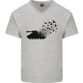 Banksy Style Tank and Doves Peace Mens V-Neck Cotton T-Shirt Sports Grey