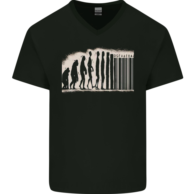 Barcode Evolution Anti-Capitalist Anarchy Mens V-Neck Cotton T-Shirt Black