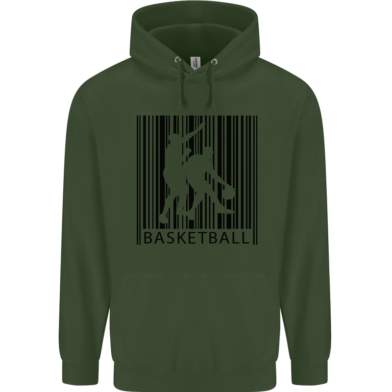Basketball Barcode Player Childrens Kids Hoodie Forest Green