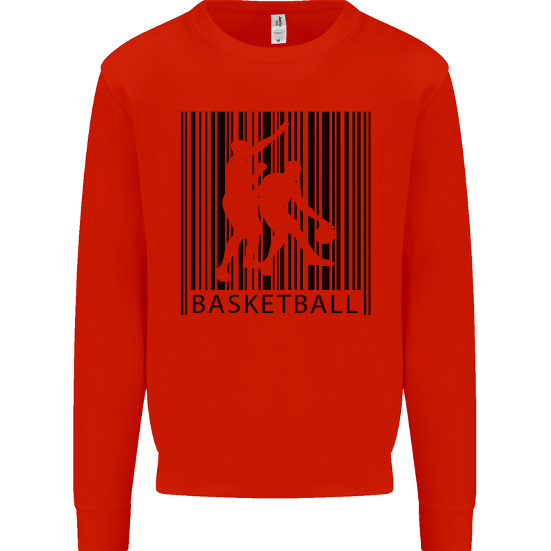 Basketball Barcode Player Kids Sweatshirt Jumper Bright Red
