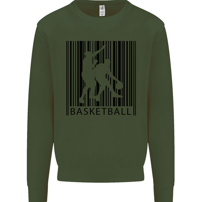 Basketball Barcode Player Kids Sweatshirt Jumper Forest Green