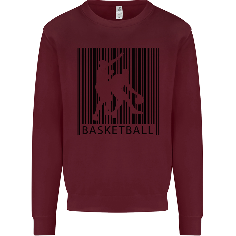 Basketball Barcode Player Kids Sweatshirt Jumper Maroon