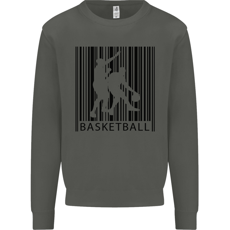 Basketball Barcode Player Kids Sweatshirt Jumper Storm Grey