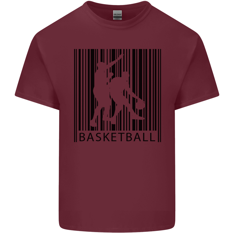 Basketball Barcode Player Mens Cotton T-Shirt Tee Top Maroon