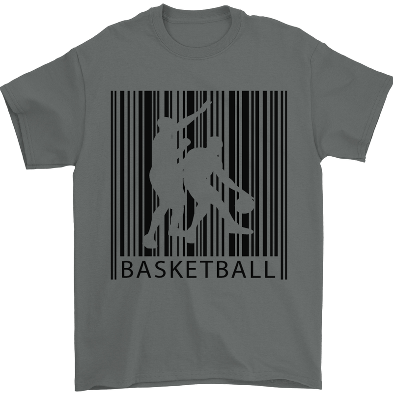 Basketball Barcode Player Mens T-Shirt Cotton Gildan Charcoal