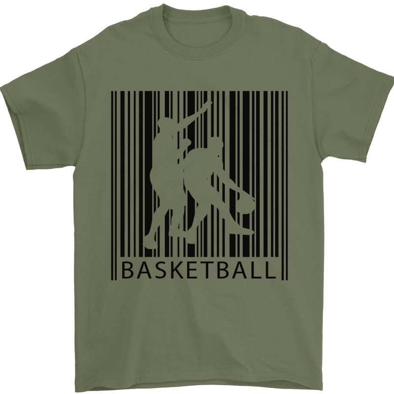 Basketball Barcode Player Mens T-Shirt Cotton Gildan Military Green