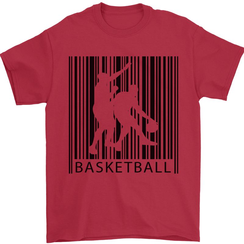 Basketball Barcode Player Mens T-Shirt Cotton Gildan Red
