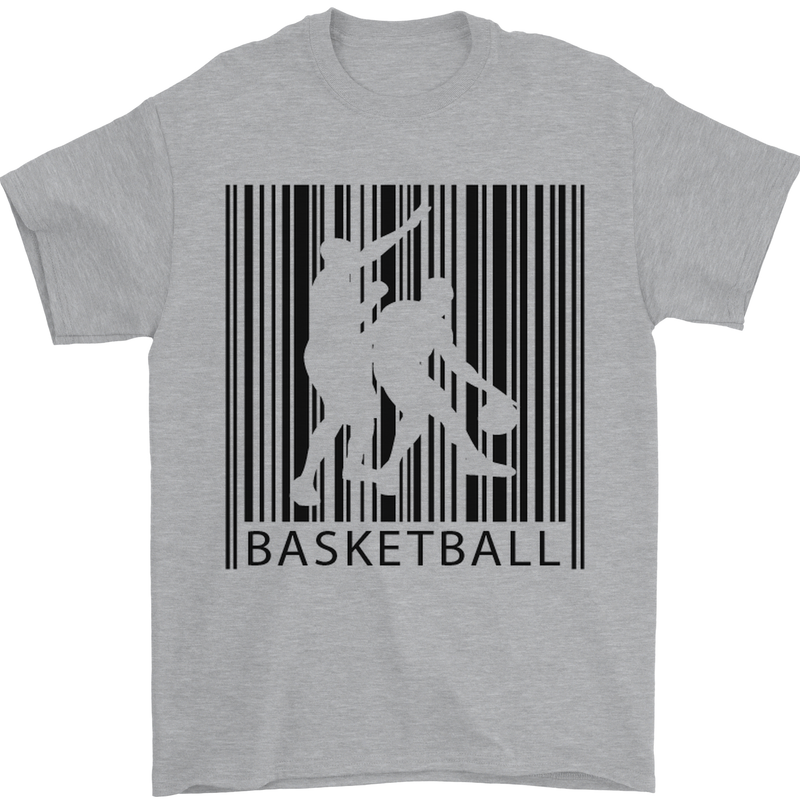 Basketball Barcode Player Mens T-Shirt Cotton Gildan Sports Grey