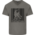 Basketball Barcode Player Mens V-Neck Cotton T-Shirt Charcoal