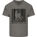Basketball Barcode Player Mens V-Neck Cotton T-Shirt Charcoal
