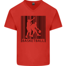 Basketball Barcode Player Mens V-Neck Cotton T-Shirt Red
