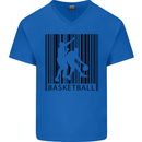 Basketball Barcode Player Mens V-Neck Cotton T-Shirt Royal Blue