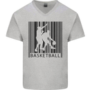 Basketball Barcode Player Mens V-Neck Cotton T-Shirt Sports Grey