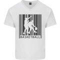 Basketball Barcode Player Mens V-Neck Cotton T-Shirt White