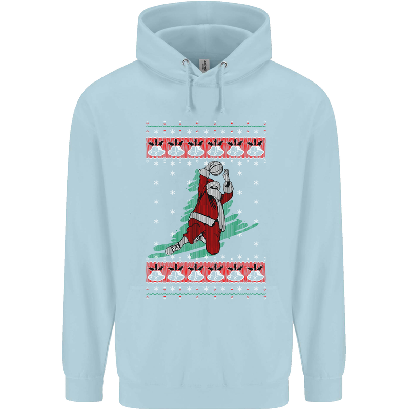 Basketball Santa Player Christmas Funny Childrens Kids Hoodie Light Blue