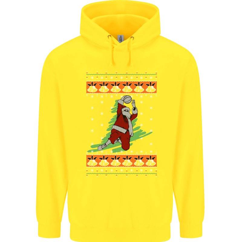 Basketball Santa Player Christmas Funny Childrens Kids Hoodie Yellow