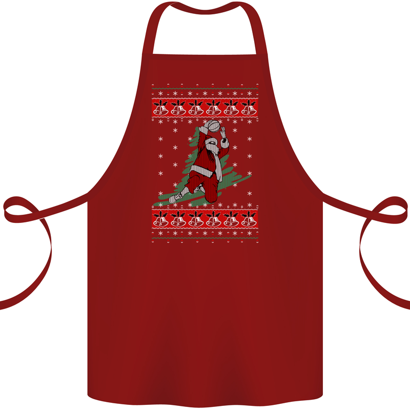 Basketball Santa Player Christmas Funny Cotton Apron 100% Organic Maroon