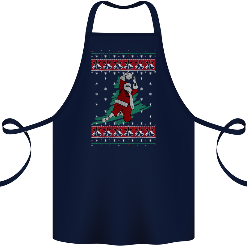 Basketball Santa Player Christmas Funny Cotton Apron 100% Organic Navy Blue