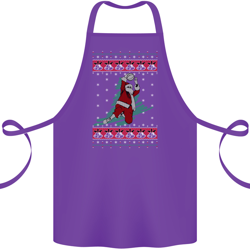 Basketball Santa Player Christmas Funny Cotton Apron 100% Organic Purple