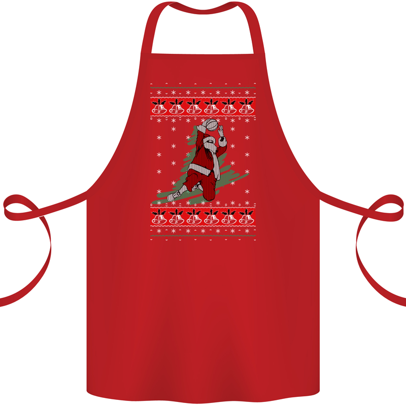 Basketball Santa Player Christmas Funny Cotton Apron 100% Organic Red