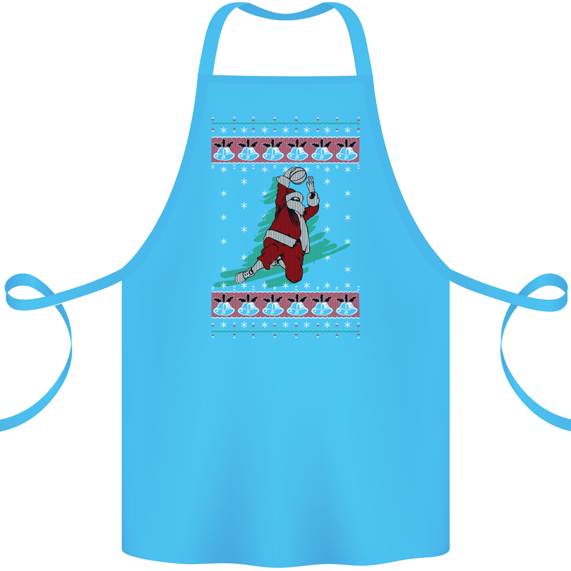 Basketball Santa Player Christmas Funny Cotton Apron 100% Organic Turquoise