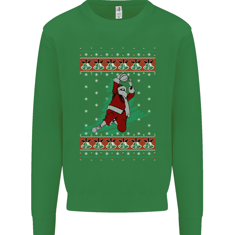 Basketball Santa Player Christmas Funny Kids Sweatshirt Jumper Irish Green
