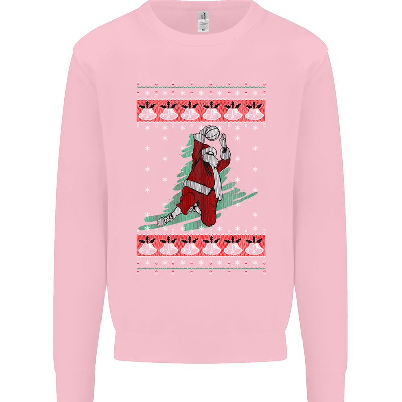 Basketball Santa Player Christmas Funny Kids Sweatshirt Jumper Light Pink