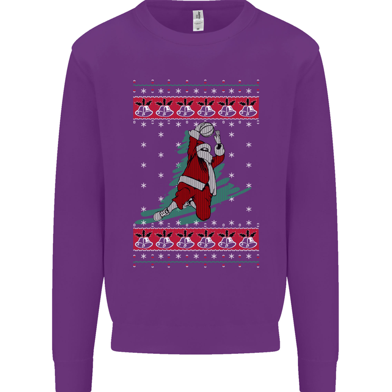 Basketball Santa Player Christmas Funny Kids Sweatshirt Jumper Purple
