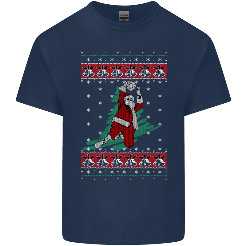 Basketball Santa Player Christmas Funny Kids T-Shirt Childrens Navy Blue