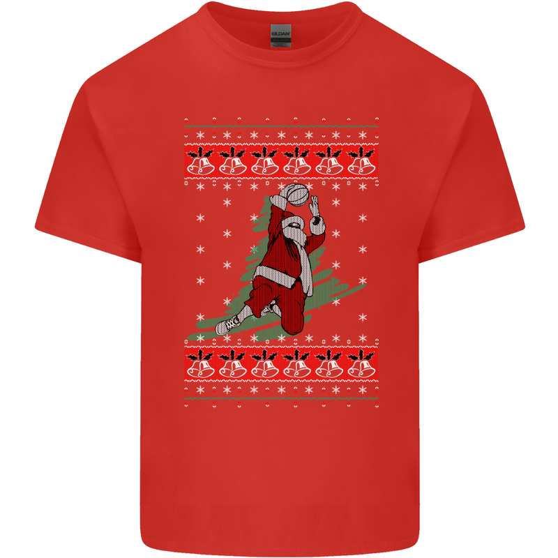 Basketball Santa Player Christmas Funny Kids T-Shirt Childrens Red