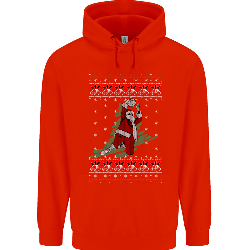 Basketball Santa Player Christmas Funny Mens 80% Cotton Hoodie Bright Red