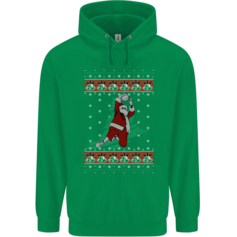 Basketball Santa Player Christmas Funny Mens 80% Cotton Hoodie Irish Green