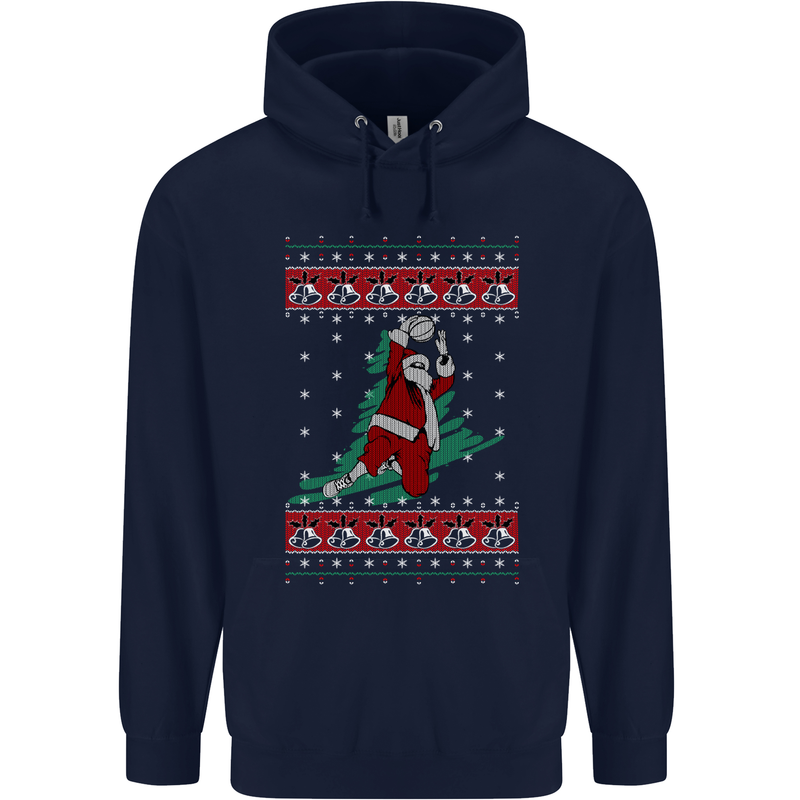 Basketball Santa Player Christmas Funny Mens 80% Cotton Hoodie Navy Blue