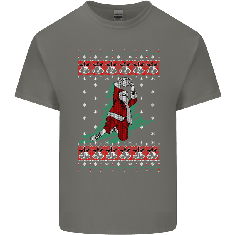 Basketball Santa Player Christmas Funny Mens Cotton T-Shirt Tee Top Charcoal