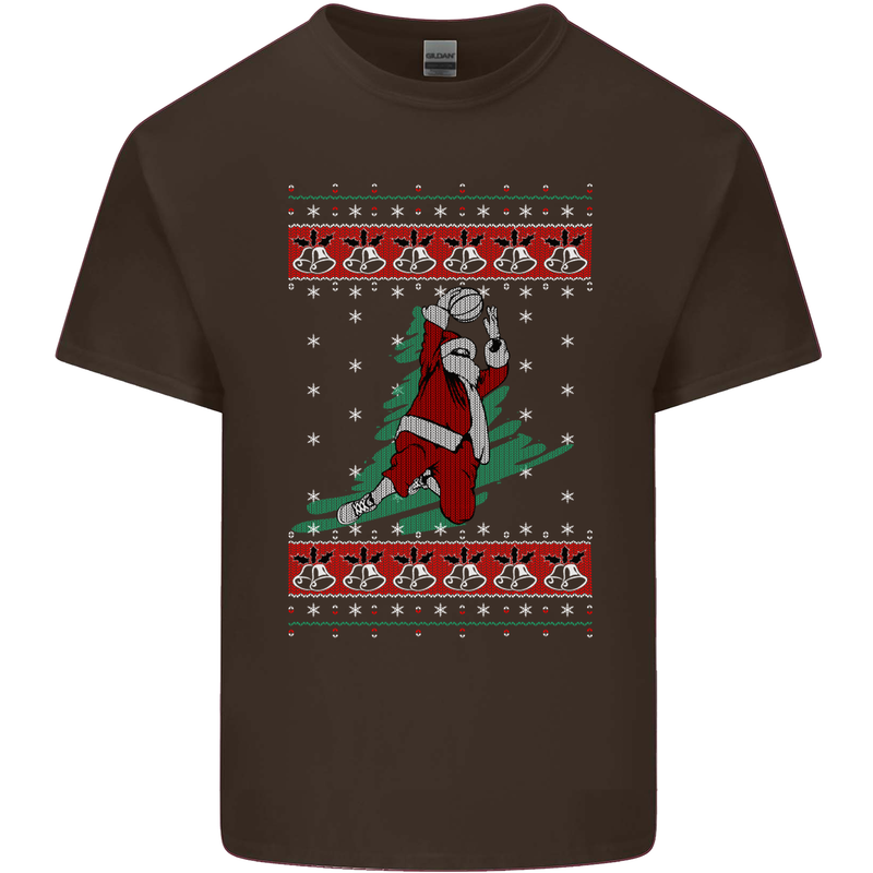 Basketball Santa Player Christmas Funny Mens Cotton T-Shirt Tee Top Dark Chocolate