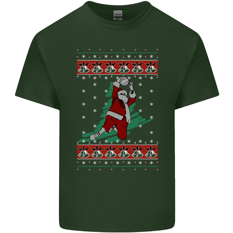 Basketball Santa Player Christmas Funny Mens Cotton T-Shirt Tee Top Forest Green