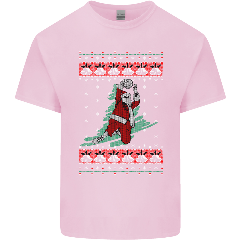 Basketball Santa Player Christmas Funny Mens Cotton T-Shirt Tee Top Light Pink