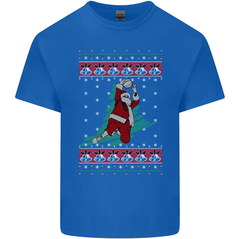 Basketball Santa Player Christmas Funny Mens Cotton T-Shirt Tee Top Royal Blue