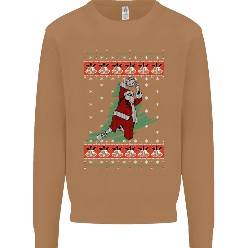 Basketball Santa Player Christmas Funny Mens Sweatshirt Jumper Caramel Latte