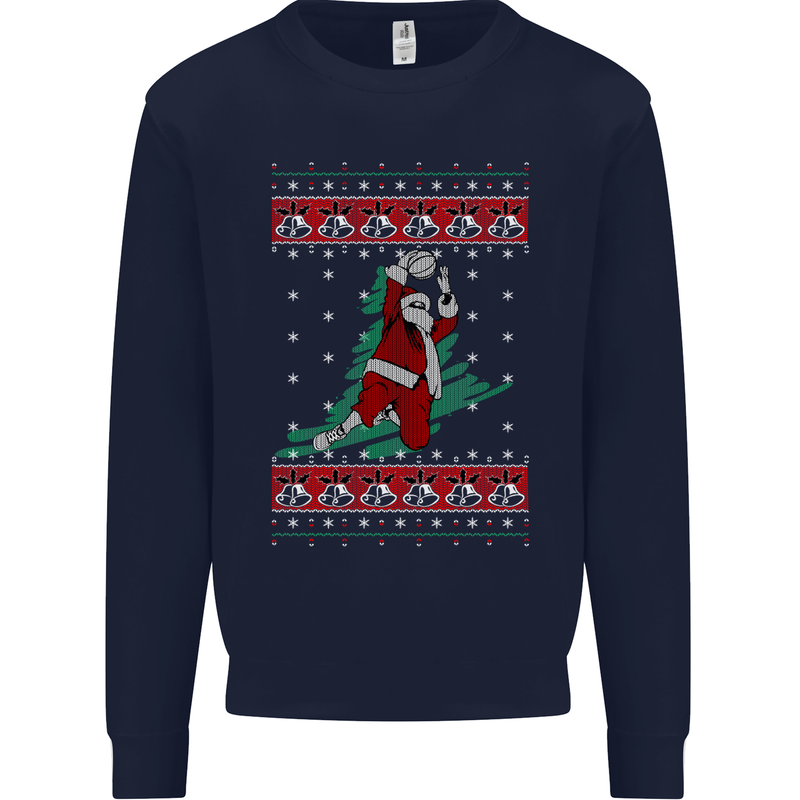 Basketball Santa Player Christmas Funny Mens Sweatshirt Jumper Navy Blue