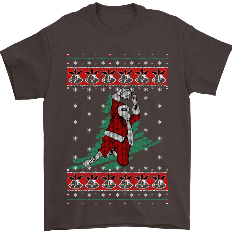 Basketball Santa Player Christmas Funny Mens T-Shirt Cotton Gildan Dark Chocolate