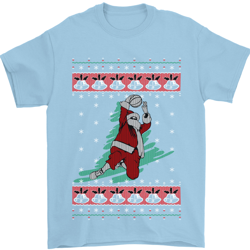 Basketball Santa Player Christmas Funny Mens T-Shirt Cotton Gildan Light Blue
