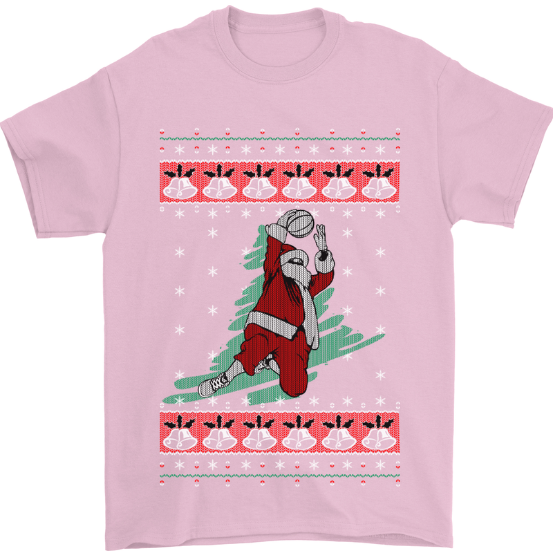 Basketball Santa Player Christmas Funny Mens T-Shirt Cotton Gildan Light Pink